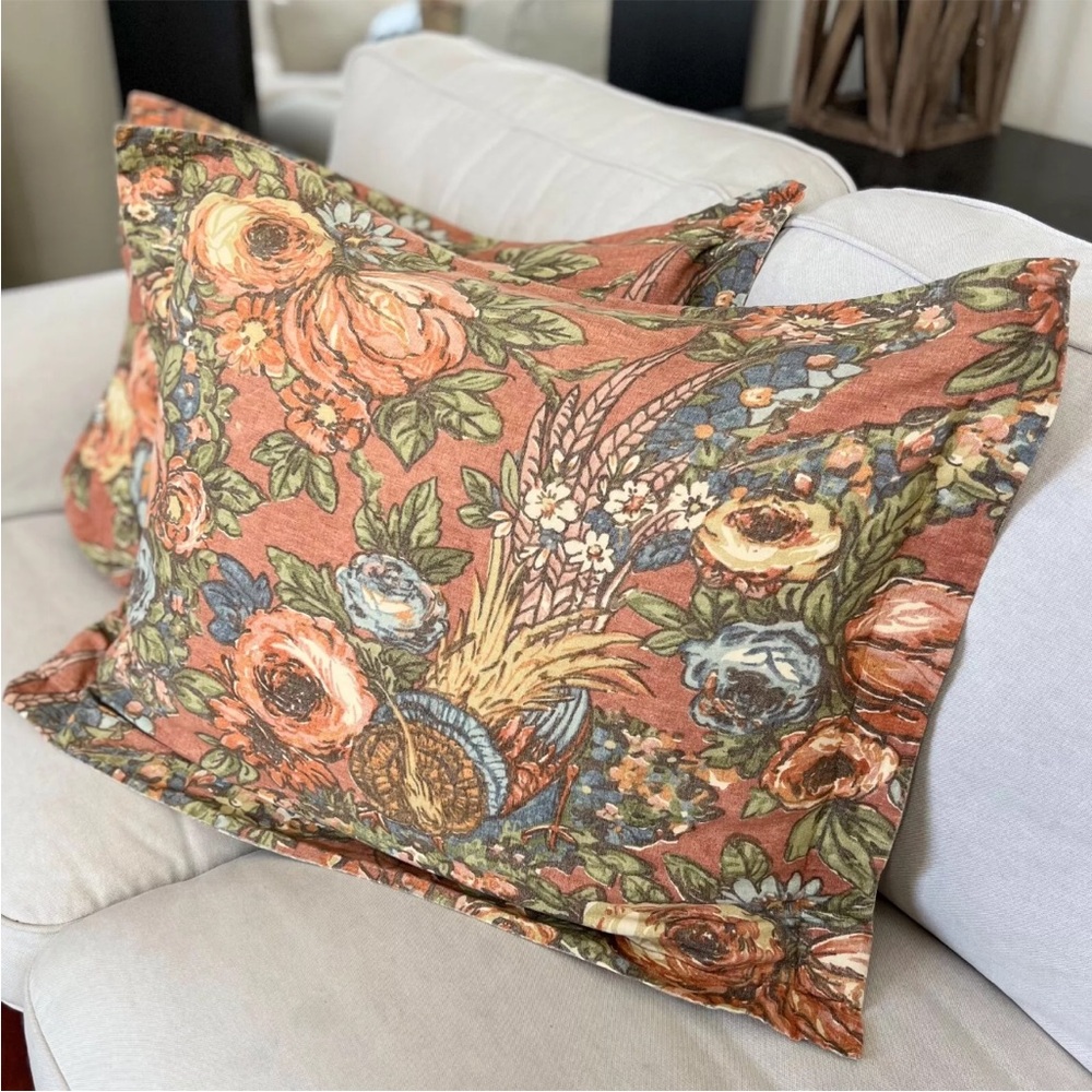 Pottery Barn Floral Pillow Covers - Orange and Green